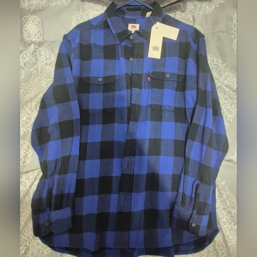 Levi's Men's Casual Blue and Black Checkered Shirt